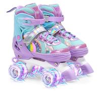 OLYSPM Kids Roller Skates for Girls Boys Pro 4-Size Adjustable, Roller boots With 8 Light Up Wheels, Beginner safe Children's Quad Skates - Ideal Christmas Birthday Gift(Purple,M)