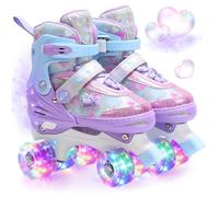 OLYSPM Kids Roller Skates for Girls with All-Over Dreamy Hearts & Luminous Wheels, Adjustable 4 Sizes,Quad skates for Beginners,Best Gifts for Birthdays Christmas?(Purple,M)