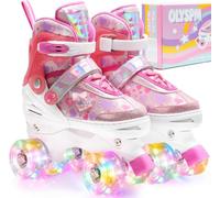 OLYSPM Kids Roller Skates for Girls with All-Over Dreamy Hearts & Luminous Wheels, Adjustable 4 Sizes,Quad skates for Beginners,Best Gifts for Birthdays Christmas?(Pink,XS)