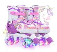 OLYSPM Kids Roller Skates,Roller Boots,4 Sizes Adjustable Quad Skates with 8 Flashing Wheels,Roller Skates for Girls,Boys and Beginner(Purple)