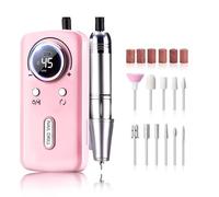 OLYSPM Professional Cordless Nail Drill 45000 RPM with LCD - 12 in 1 Rechargeable Electric Nail File Kit for Acrylic Nails Gel, Quiet Portable Manicure Tool for at-Home & Salon Use(Pink)