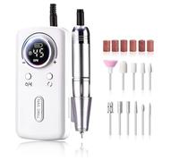 OLYSPM Professional Cordless Nail Drill 45000 RPM with LCD - 12 in 1 Rechargeable Electric Nail File Kit for Acrylic Nails Gel, Quiet Portable Manicure Tool for at-Home & Salon Use(White)