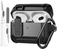 Olytop AirPods 3rd Generation Case with Lock Lid, Full-Body Rugged AirPod Gen 3 Shockproof Case Armor Protective Skin Cover Men with Carabiner for iPod Airpods 3rd Gen-Black