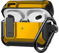 Olytop AirPods 3rd Generation Case with Lock Lid, Full-Body Rugged AirPod Gen 3 Shockproof Case Armor Protective Skin Cover Men with Carabiner for iPod Airpods 3rd Gen-Black/Yellow