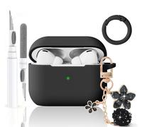 Olytop Cute Airpods Pro 3 Case Cover for Girl Women, Compatible Airpod Pro 3rd Generation with Flower Keychain&Cleaning Pen, Soft Silicone Protective Skin for Apple iPod Pro 3 Gen,Black