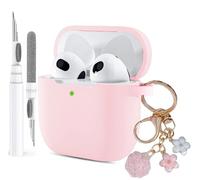 Olytop Cute Case for Airpods 4 Case Cover for Girl Women, Compatible Airpod 4th Generation with Flower Pom Pom Keychain&Cleaning Pen, Soft Silicone Protective Skin for Apple iPod 4 Gen,Pink