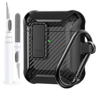 Olytop for Airpods 2nd 1st Generation Case Men Lock with Cleaner Kit, Rugged AirPod 2/1 Gen Protective Hard Cover Shockproof Skin Boys Women with Keychain for Apple iPods 2nd/1st Cases CF-Black