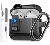 Olytop for Airpods 4 Case with Secure Lock Clip, Rugged Airpods 4th Generation Cover 2024, Armor Shockproof iPod Case 4th Gen Protective Hard Shell with Carabiner&Cleaner kit for Men Women, Black