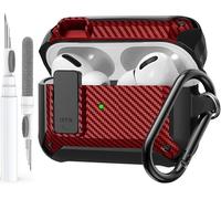 Olytop for Airpods Pro 3 Case with Lock Clip, Rugged Apple Airpods Pro 3rd Generation Cover 2025 Men Women, Armor Shockproof iPod Pro3 Gen Protective Hard Shell with Carabiner&Cleaner kit,CF Black/Red