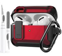 Olytop for Airpods Pro 3 Case with Lock Clip, Rugged Apple Airpods Pro 3rd Generation Cover 2025 Men Women, Armor Shockproof iPod Pro3 Gen Protective Hard Shell with Carabiner&Cleaner kit, Black/Red