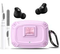 Olytop for Beats Studio Buds/Bud + Case Cover with Lock Clip 2021/2023, Rugged Shockproof Protective Hard Skin with Carabiner&Cleaner Pen Men Women for Beat Studio Buds/Bud Plus Earbuds - Pink