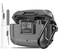 Olytop for Beats Studio Buds/Bud + Case Cover with Lock Clip 2021/2023, Rugged Shockproof Protective Hard Skin with Carabiner&Cleaner Pen Men Women for Beat Studio Buds/Bud Plus Earbuds - Grey