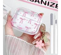 Olytop for Cute Airpods Pro 2nd/1st Generation Case Clear, Soft TPU Bow Air Pods Pro 2 Gen Cover Protective Skin Girl Women with Floral Keychain for iPod Pro 2/1 Gen 2023/2022/2019 - Heart Pink