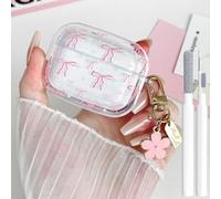 Olytop for Cute Airpods Pro 2nd/1st Generation Case Clear, Soft TPU Bow Air Pods Pro 2 Gen Cover Protective Skin Girl Women with Floral Keychain for iPod Pro 2/1 Gen 2023/2022/2019 - Pink Rhombus