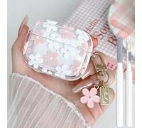 Olytop for Cute Airpods Pro 2nd/1st Generation Case Clear, Soft TPU Flower Air Pods Pro 2 Gen Cover Protective Skin Girl Women with Floral Keychain for iPod Pro 2/1 Gen 2023/2022/2019 - Pink1