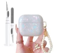 Olytop for Cute Glitter Airpods 3rd Generation Case with Cleaner Pen, Shell Pattern Apple Airpods iPod 3rd Gen Case Cover Protective Skin Girl Women with Luxury Pearl Keychain - Colorful