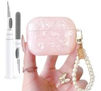 Olytop for Cute Glitter Airpods Pro 3 Case 2025 with Cleaner Pen, Shell Pattern Apple Airpod iPod Pro 3rd Generation Cover Protective Skin Girl Women with Luxury Pearl Keychain, Pink
