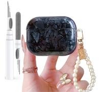 Olytop for Cute Glitter Airpods Pro 3 Case 2025 with Cleaner Pen, Shell Pattern Apple Airpods iPod 3rd Generation Case Cover Protective Skin Girl Women with Luxury Pearl Keychain, Black