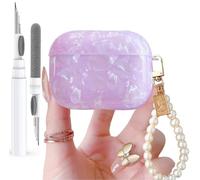 Olytop for Cute Glitter Airpods Pro 3 Case 2025 with Cleaner Pen, Shell Pattern Apple Airpods iPod 3rd Generation Case Cover Protective Skin Girl Women with Luxury Pearl Keychain, Purple