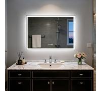 Olyvren Bathroom Mirror with Lighting 100 x 70 cm, LED Mirror with Time Display,3Color Temperatures, Anti-Fog Function, Dimmable Brightness, Memory Function [Wall-Mounted Installation/2-Year Warranty]