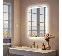 Olyvren Bathroom Mirror with Lighting 50 x 70 cm, LED Mirror with Time Display,3Color Temperatures, Anti-Fog Function, Dimmable Brightness, Memory Function [Wall-Mounted Installation/2-Year Warranty]