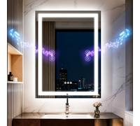 Olyvren LED Bathroom Mirror with Lights,Bluetooth Dual Speaker,Anti-Fog,3 Color Temperature,Dimmable Brightness,Memory Function,Waterproof,Wall Mount Design,Tempered Glass (3 Light Modes, 60Lx80W CM)