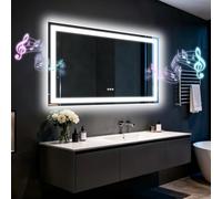 Olyvren LED Bathroom Mirror with Lights,Bluetooth Dual Speaker,Anti-Fog,3 Color Temperature,Dimmable Brightness,Memory Function,Waterproof,Wall Mount Design,Tempered Glass (3 Light Modes, 100Lx70W CM)