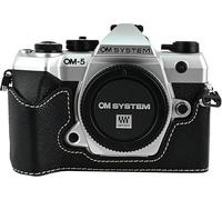OM-5 Mark II Case, BMAOLLONGB Handmade PU Leather Half Camera Case Bag Cover Bottom Opening Version for Olympus System OM-5 Mark II with Hand Strap (Black)