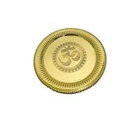 Om Brass Etching Pooja Thali Plate for Home temple Puja Aarti with Om Symbol for Diwali Ladoo gopal bhog plate and for Religious thanksgiving Wedding Navaratri Navratri housewarming gift (8 inch)