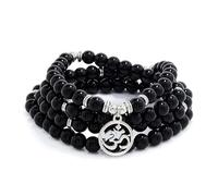 Om Mala Beads 108 Meditation Mantra Necklace Bracelet for Men or Women Prayer (Black Agate)