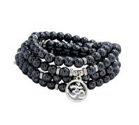 Om Mala Beads 108 Meditation Mantra Necklace Bracelet for Men or Women Prayer (Hematite)