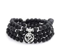 Om Mala Beads 108 Meditation Mantra Necklace Bracelet for Men or Women Prayer (Lava)