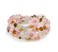 Om Mala Beads 108 Meditation Mantra Necklace Bracelet for Men or Women Prayer (Watermelon Tourmaline)