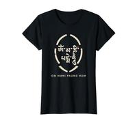 Om Mani Padme Hum Tibetan Script Buddhist Compassion Mantra Value Graphic T-Shirt, Women, Black, L