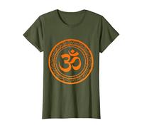 Om Ohm Aum Buddhism Symbol Yoga Sanskrit T-Shirt, Women, Olive Green, Small