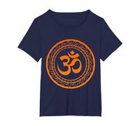 Om Ohm Aum Buddhism Symbol Yoga Sanskrit T-Shirt, Women's Plus, Navy Blue, 3X