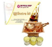 Om Pooja Shop Puja Agnihotra Kit Get Benefits of Agnihotra Havan | Hawan Kund Set Agnihotra Kit | Chimtha | Achmani | Plate | Complete Hawan Kund