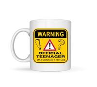 OM Print Hub Warning Official Teenager May Contain Attitude - Cup Mug for Tea Coffee Hot Chocolate - Teen 13 Years Old 13th Birthday Gift Boys Girls