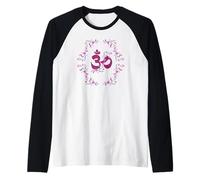 Om Sanskrit with Yin Yang and Lotus Flower Peace Shanti Raglan Baseball Tee