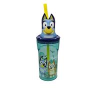 OM SUPPLIES 3D Figurine Cartoon Characters Reusable Tumbler Childrens Drinking Cup Reusable Straw 23 x 7.5 x 7.5cm (Blue)