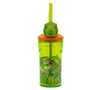 OM SUPPLIES Dinosaur 3D Figurine Cartoon Characters Reusable Tumbler Childrens Drinking Cup Reusable Straw 23 x 7.5 x 7.5cm (Dinosaur)