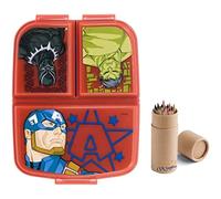 OM SUPPLIES Marvel Avengers Reusable Sandwich Lunch Box 3 Multi Compartment Kids Children School Includes Half Size 12pcs Pencil Set (Avengers)