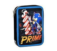 OM SUPPLIES Sonic Filled Pencil Marker Pouch Case with 3 Compartments Stationery Organizer Set for Kids Children’s TV Cartoon Character Back to School Birthday Gift Christmas (Sonic)