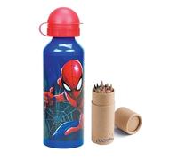 OM SUPPLIES Spiderman Characters Aluminium Sports Bottle 520ml - Holiday, Back to School Water Drinking Kids Lunch Children Includes Half Size 12pcs (Spiderman)