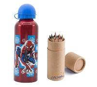 OM SUPPLIES Spiderman Characters Aluminium Sports Bottle 530ml - Holiday, Back to School Water Drinking Kids Lunch Children Includes Half Size 12pcs (Spiderman)