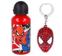 OM SUPPLIES Spiderman Urban Web Characters Aluminium Sports Bottle 400ml - Holiday, Back to School Water Drinking Kids Lunch Children Includes Spiderman Keychain