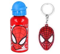 OM SUPPLIES Spiderman Urban Web Characters Aluminium Sports Bottle 500ml - Holiday, Back to School Water Drinking Kids Lunch Children Includes Spiderman Keychain