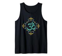 Om Symbol Floral Mandala Yoga Meditation Teal Blue Ochre Tank Top