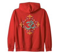 Om Symbol Floral Mandala Yoga Meditation Teal Blue Ochre Zip Hoodie