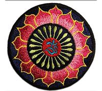 Om Symbol Spiritually Hindu Meditation - Iron On Patches Adhesive Emblem Stickers Appliques, Size: 3.15 x 3.15 Inches, Color:Pink